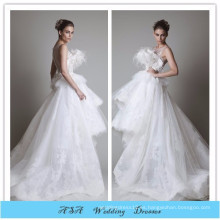 Precioso vestido de novia al por mayor de encaje francés en capas Vestidos de novia de plumas Vestido de novia 2015 (YASA-2097)